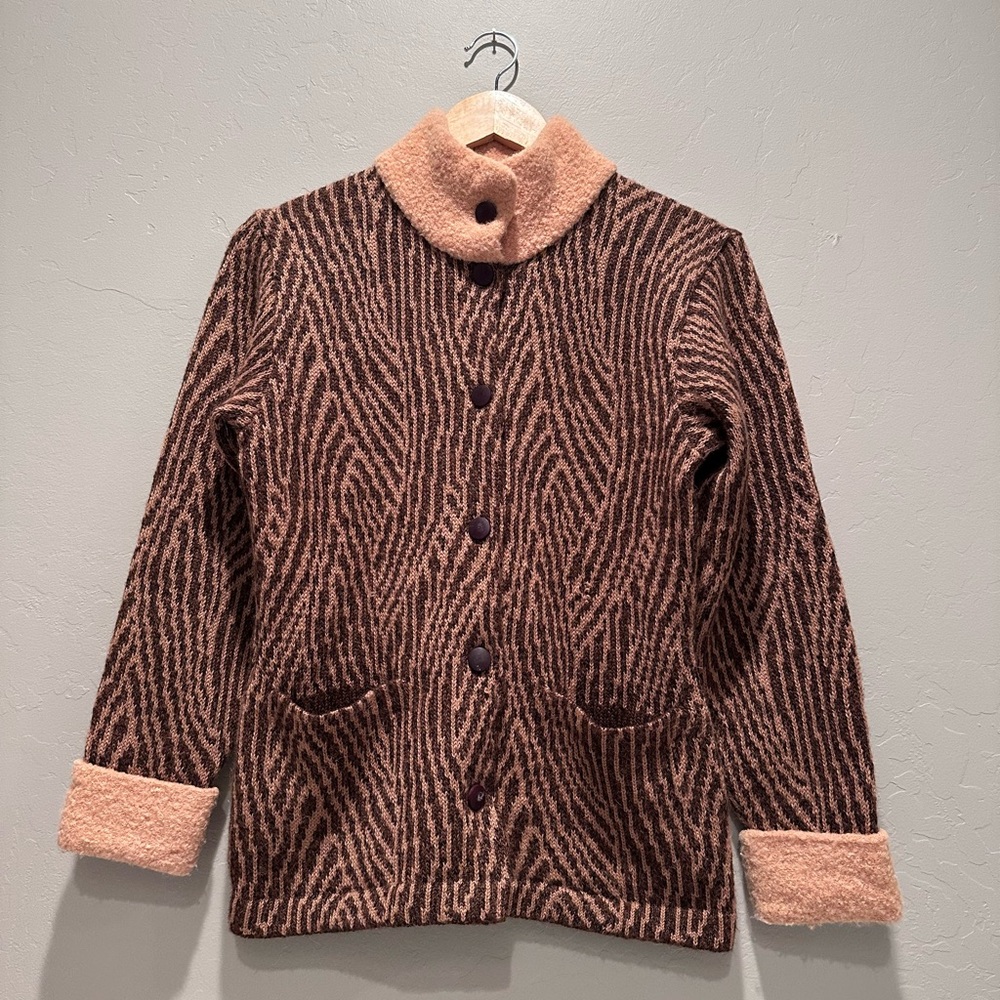 Intiwara 100% Alpaca Wool Cardigan Sweater Boho Textured Knit Bolivia Small‎